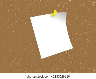 Blank paper note pinned on cork board with thumb tack illustration vector