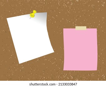 Blank paper note pinned on cork board with thumb tack illustration vector