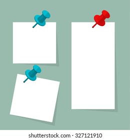 Blank paper note with push pin. Vector design in a flat style. Sheet for notes, memos