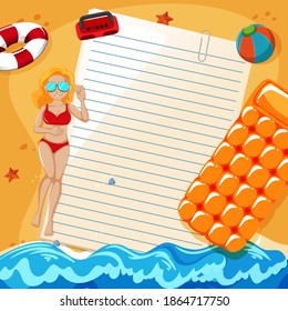 Plantilla de nota de papel en blanco ilustración de tema de verano