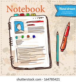 Blank Paper with Notebook Vector hand drawn, isolated illustration in color