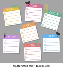 blank paper notes for checklist 7 days a week, vector, illustration.