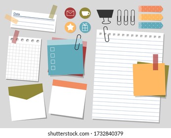 blank paper notes with elements of planning, vector, illustration design.