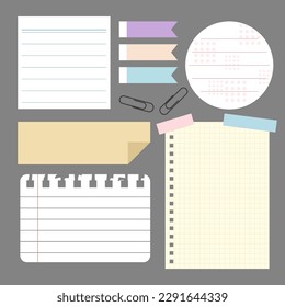 blank paper notes with pastel sticky tags. reminding your planner and decorate notebook or schedule. flat vector, illustration design.