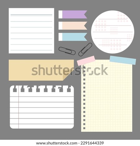 blank paper notes with pastel sticky tags. reminding your planner and decorate notebook or schedule. flat vector, illustration design.