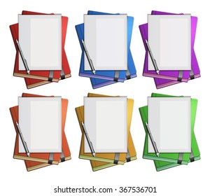 Papel en blanco en diferentes ilustraciones de libros en color