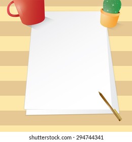 Blank paper on the table with pen , cactus pot for your work contain EPS10 format , design layout , stationery
