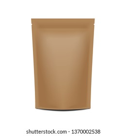 Blank Paper Pack Pouch Sachet Bag Packaging with Zipper. For Food or Cosmetic. Vector Isolated Mock up template for your design
