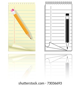 Papel y lápiz en blanco. Ilustración vectorial.