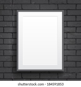 Blank paper poster with frame on brick wall background. Vector eps-10.