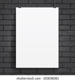 Blank paper poster on brick wall background. Vector eps-10.