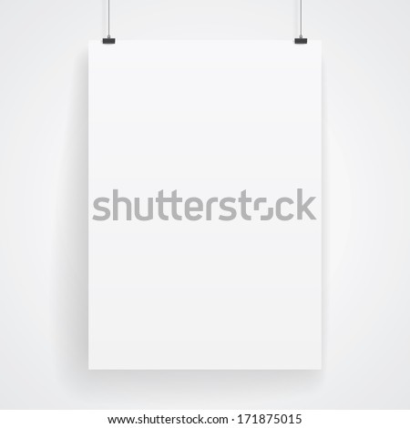 Blank paper poster on white wall. Vector eps-10.