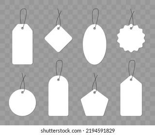 Blank paper price tags. Set of labels in various shapes. Collection realistic labels for special offer or shopping discount. Sale tags. Vector illustration.