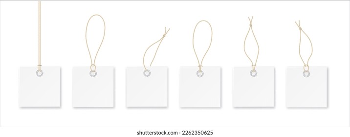 Blank paper price vector tags or gift tags in different shapes. Set of labels with cord. Vector