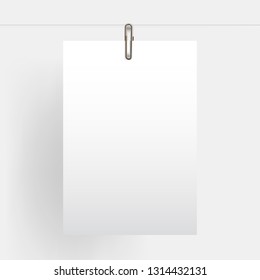 BLANK PAPER REALISTIC MOCK UP WITH BINDER CLIP AND HANGING