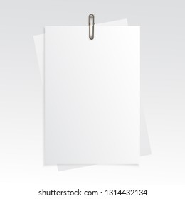 BLANK PAPER REALISTIC MOCK UP WITH BINDER CLIP AND HANGING