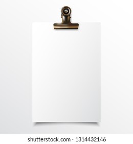 BLANK PAPER REALISTIC MOCK UP WITH BINDER CLIP AND HANGING