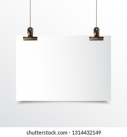 BLANK PAPER REALISTIC MOCK UP WITH BINDER CLIP AND HANGING