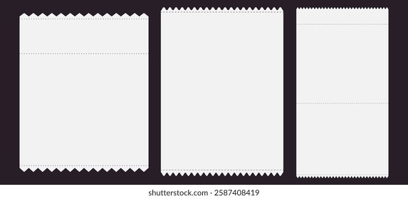 Blank paper receipts and torn edges on transparent background for design and mockup