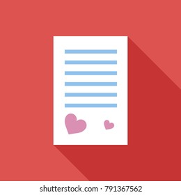 Blank paper with red heart. Free space for your writing or advertising. St. Valentine's Day. Greeting card. Vector illustration on a white background