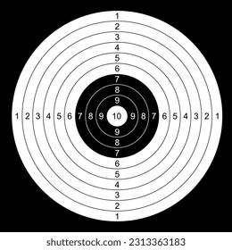 Blank paper round target template with shooting range numbers. Vector circle clean target for shooting practice.