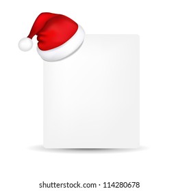 Blank Paper With Santa Hat, Isolated On White Background, Vector Illustration