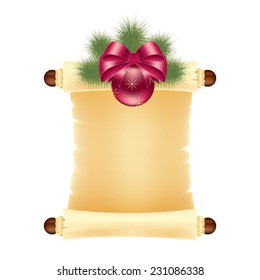 Blank paper scroll with Christmas ball 