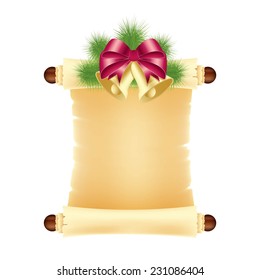 Blank paper scroll with Christmas bells