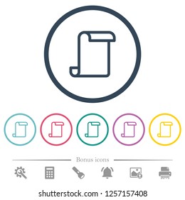 Blank paper scroll flat color icons in round outlines. 6 bonus icons included.