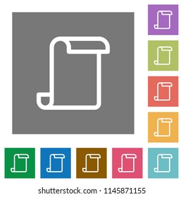 Blank paper scroll flat icons on simple color square backgrounds