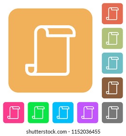 Blank paper scroll flat icons on rounded square vivid color backgrounds.