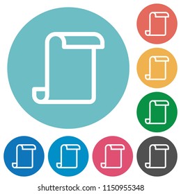 Blank paper scroll flat white icons on round color backgrounds