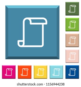 Blank paper scroll white icons on edged square buttons in various trendy colors