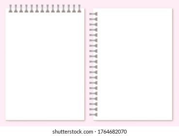 Blank paper set, template of spiral notebook and notepad sheets. Vector Illustration.