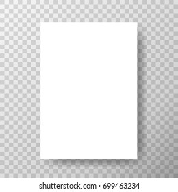 Blank paper with shadow on transparent vector background.