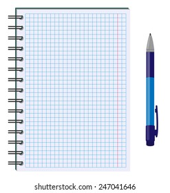 Blank paper sheet in cage with pen isolated on white background