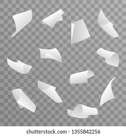 Blank Paper Sheet Curl 3d Flying Set Transparent Background Vector Illustration