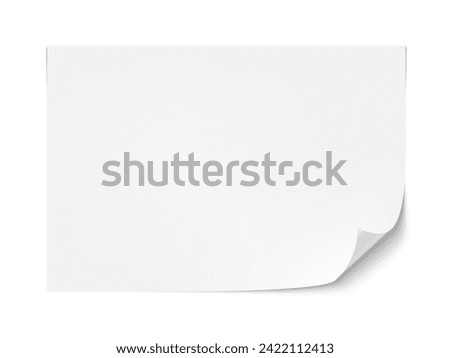 Blank Paper Sheet With Curved Corner Isolated On White Background. EPS10 Vector