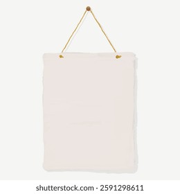 Blank paper sheet hanging on a wall with a string. Simple and minimalist design. Ideal for notes, sketches, or artwork. Blank paper for creative use. Vector illustration.