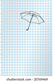 Blank paper sheet and image of umbrella. Vector illustration.