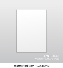 Blank paper sheet isolated on gray background.  Vector illustration for branding