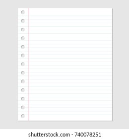 Blank paper sheet with lines, Margin and holes-Vector illustration