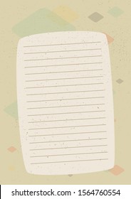 Blank Paper Sheet With Lines On Vintage Texture Background. Paper Design Template For Childrens Book Or Poster. Title Area And A Paper Sheet.