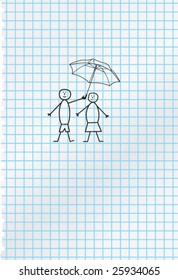 Blank paper sheet and man with umbrella.