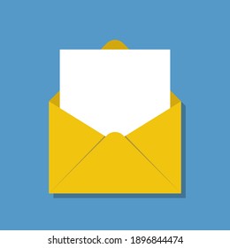 blank paper sheet in opened envelope, flat vector illustration