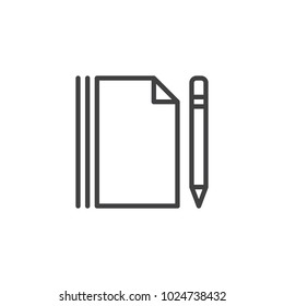 Blank paper sheet and pen outline icon. linear style sign for mobile concept and web design. Notes page simple line vector icon. Symbol, logo illustration. Pixel perfect vector graphics