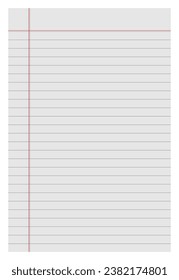 Blank paper sheet with side margen. Empty lined notepaper. Notebook paper.