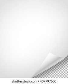 Hojas de papel en blanco con esquina plegable sobre fondo transparente