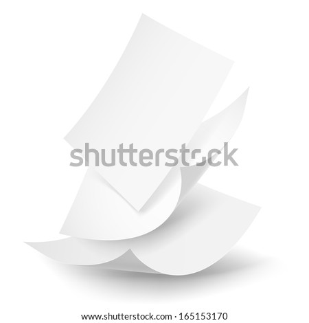 Blank paper sheets falling down. Illustration on white background.