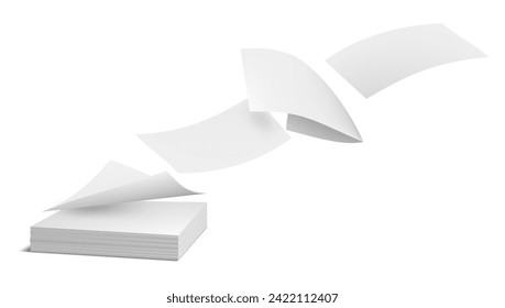 Blank Paper Sheets Flying Isolated On White Background. EPS10 Vector